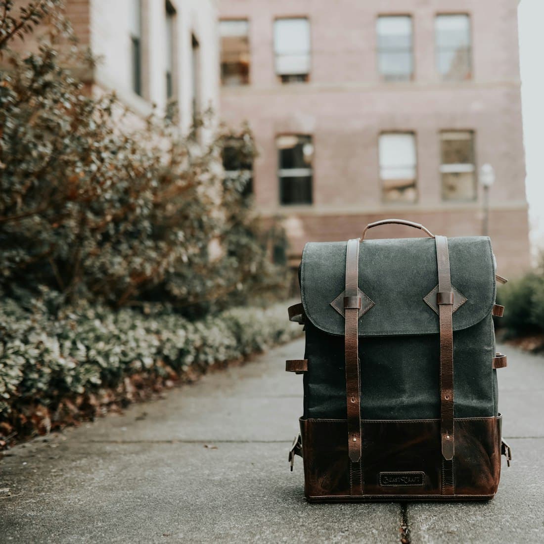 gray and brown backpack