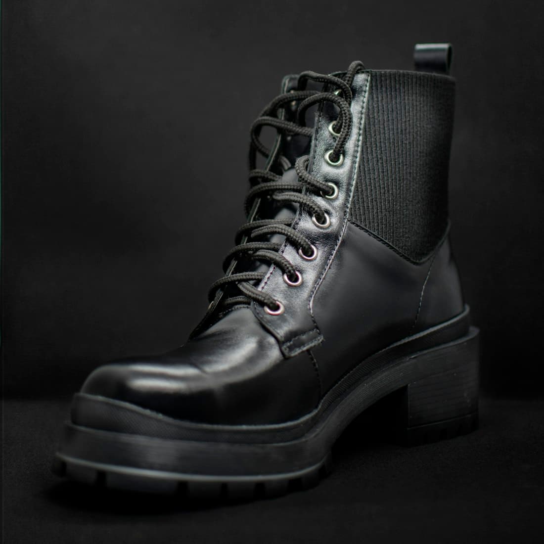 black leather lace up boot