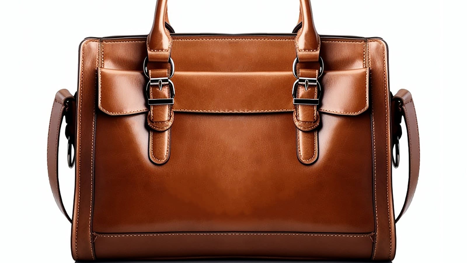 a brown leather handbag on a white background